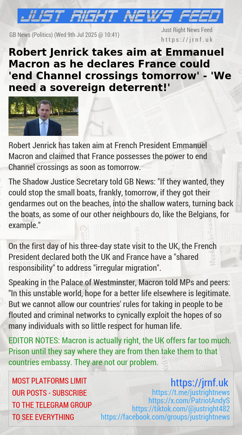Robert Jenrick takes aim at Emmanuel Macron as he declares France could ’end Channel crossings tomorrow’ — ’We need a sovereign deterrent!’