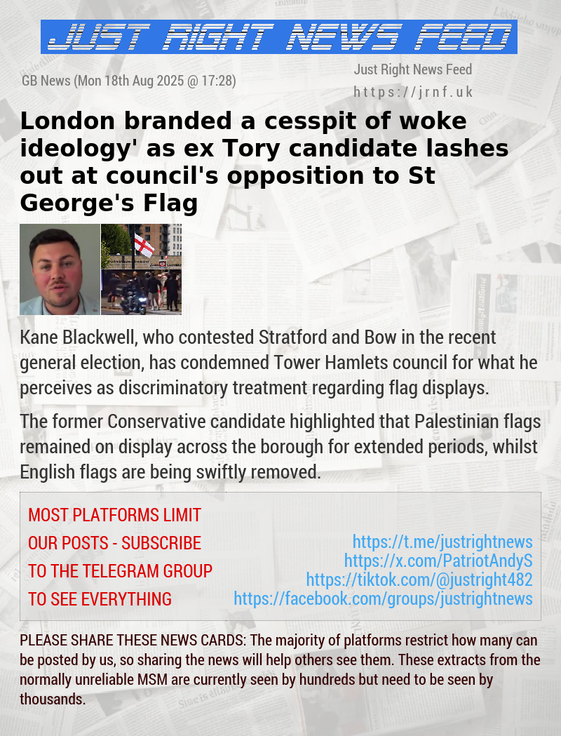 London branded a ‘cesspit of woke ideology’ as ex—Tory candidate lashes out at council’s opposition to St George’s Flag