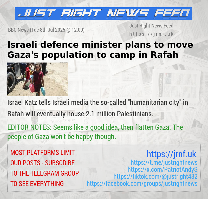 Israeli defence minister plans to move Gaza’s population to camp in Rafah