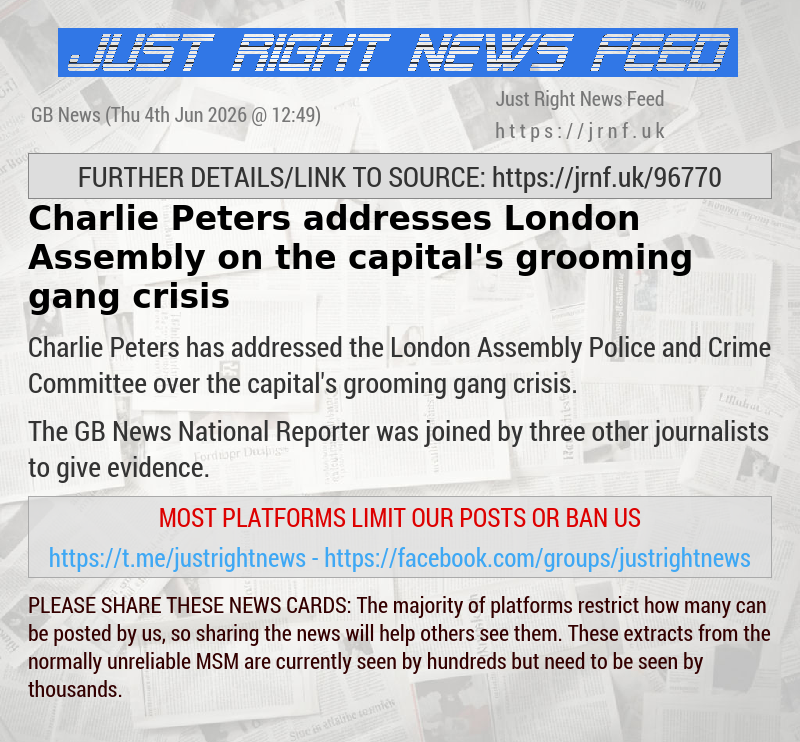 Charlie Peters addresses London Assembly on the capital’s grooming gang crisis