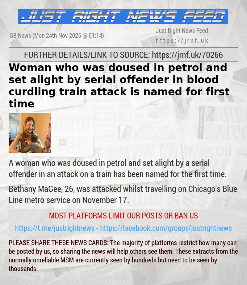 Woman who was doused in petrol and set alight by serial offender in blood—curdling train attack is named for first time