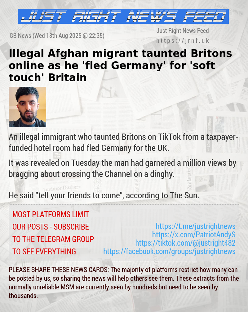 Illegal Afghan migrant taunted Britons online as he ’fled Germany’ for ’soft—touch’ Britain