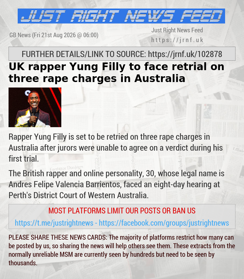 UK rapper Yung Filly to face retrial on three rape charges in Australia
