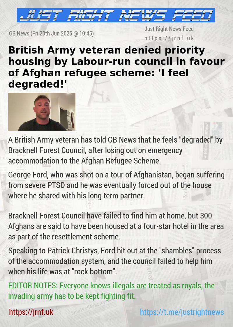 British Army veteran denied priority housing by Labour—run council in favour of Afghan refugee scheme: ’I feel degraded!’