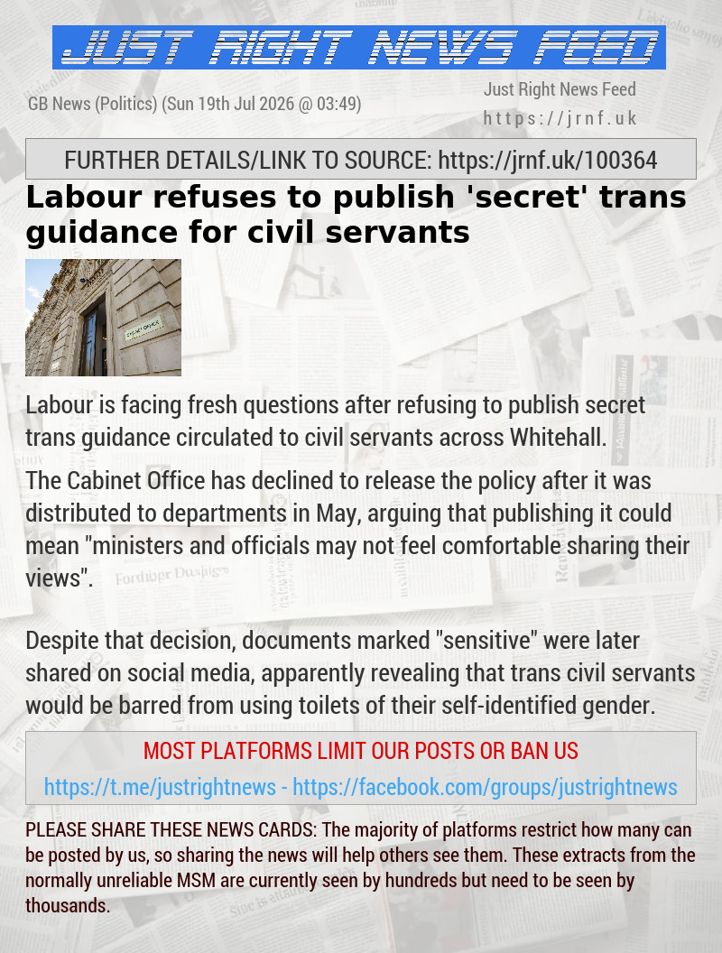 Labour refuses to publish ’secret’ trans guidance for civil servants