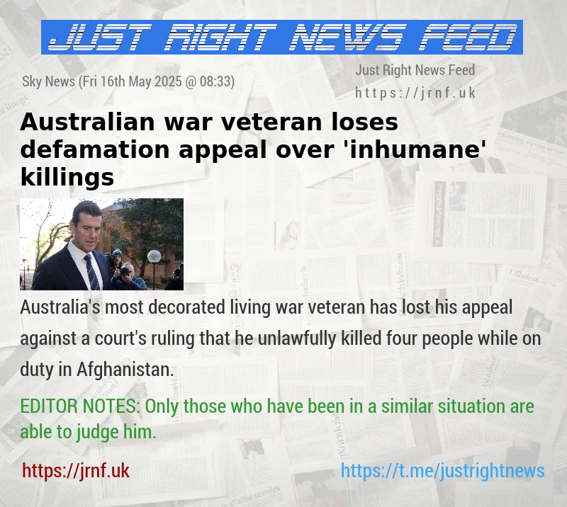 Australian war veteran loses defamation appeal over ’inhumane’ killings