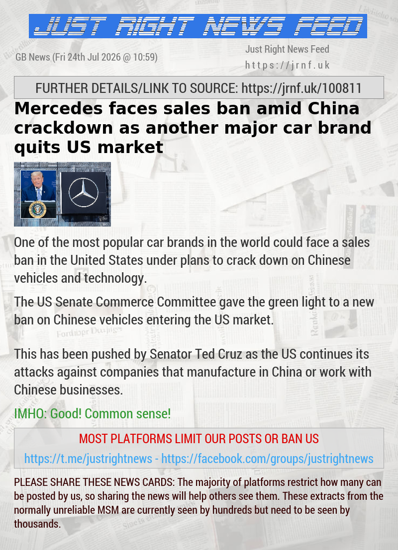 Mercedes faces sales ban amid China crackdown as another major car brand quits US market