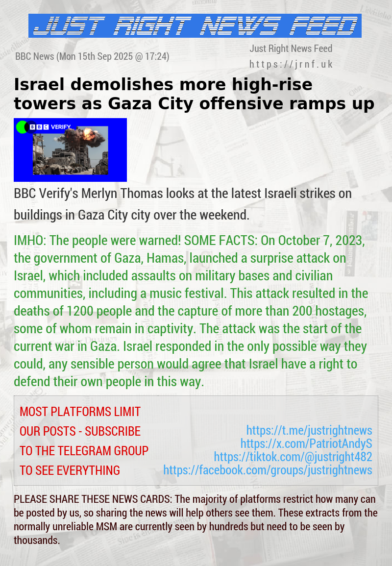 Israel demolishes more high—rise towers as Gaza City offensive ramps up