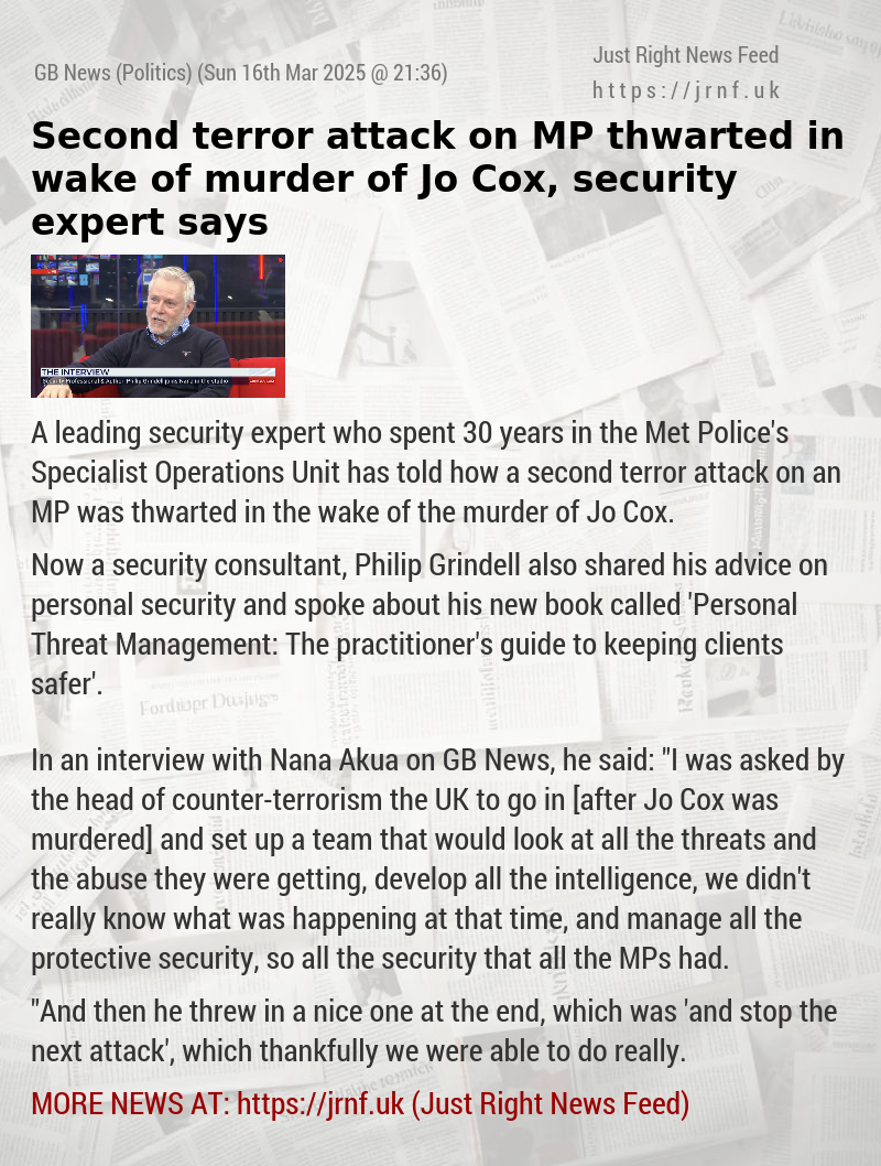 Second terror attack on MP thwarted in wake of murder of Jo Cox, security expert says