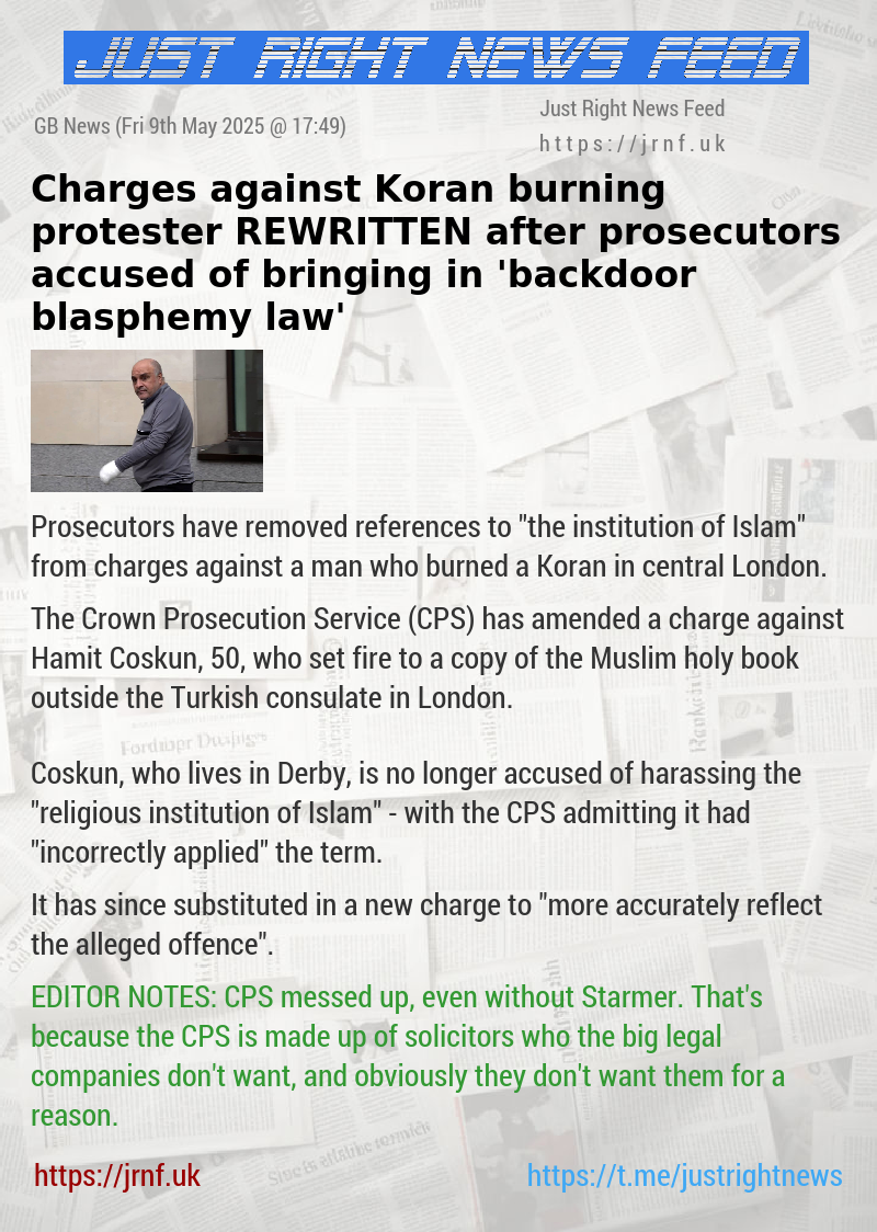 Charges against Koran—burning protester REWRITTEN after prosecutors accused of bringing in ’backdoor blasphemy law’