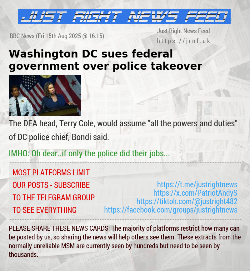 Washington DC sues federal government over police takeover