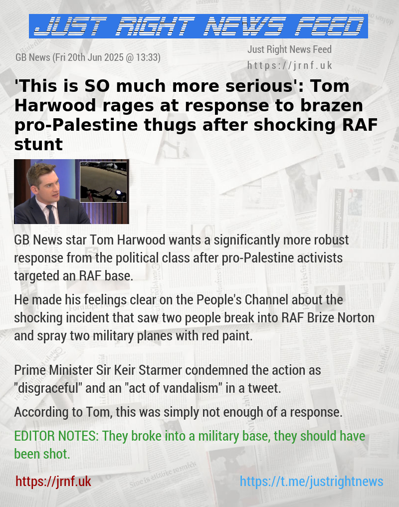 ‘This is SO much more serious’: Tom Harwood rages at response to brazen pro—Palestine thugs after shocking RAF stunt