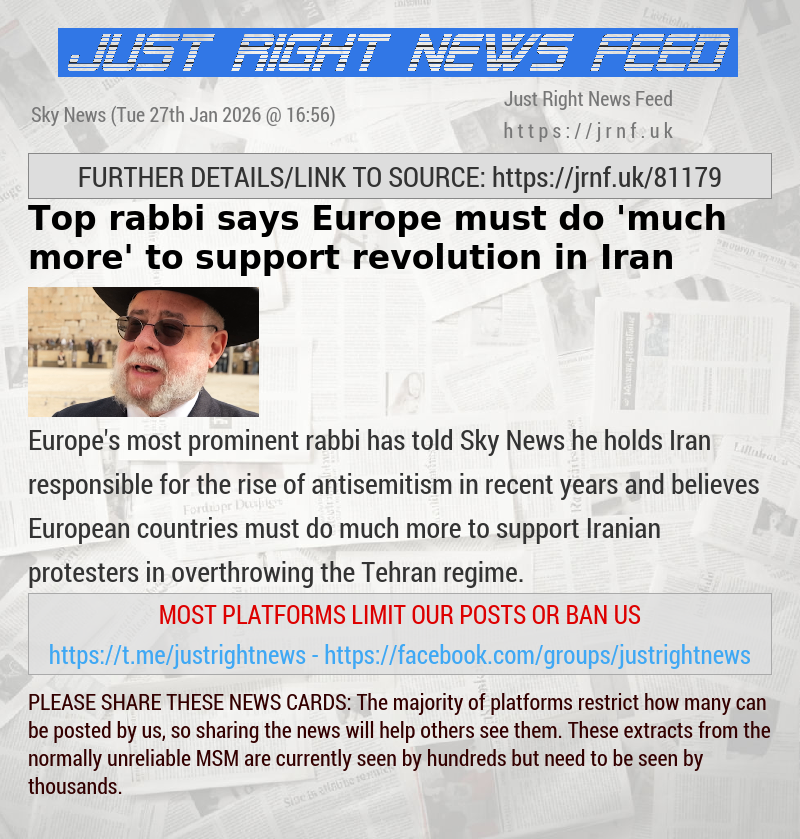 Top rabbi says Europe must do ’much more’ to support revolution in Iran