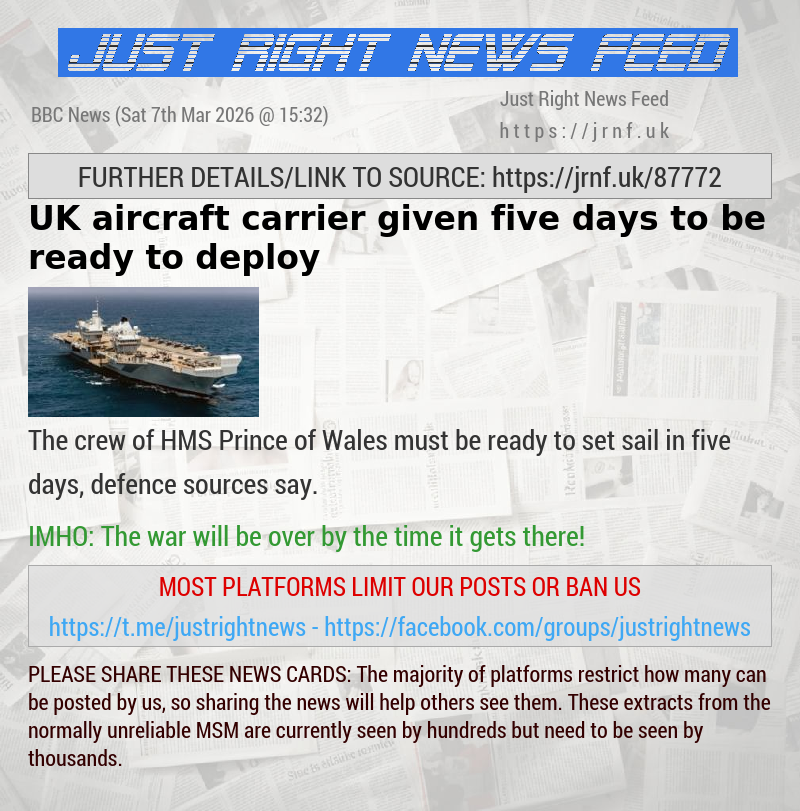 UK aircraft carrier given five days to be ready to deploy