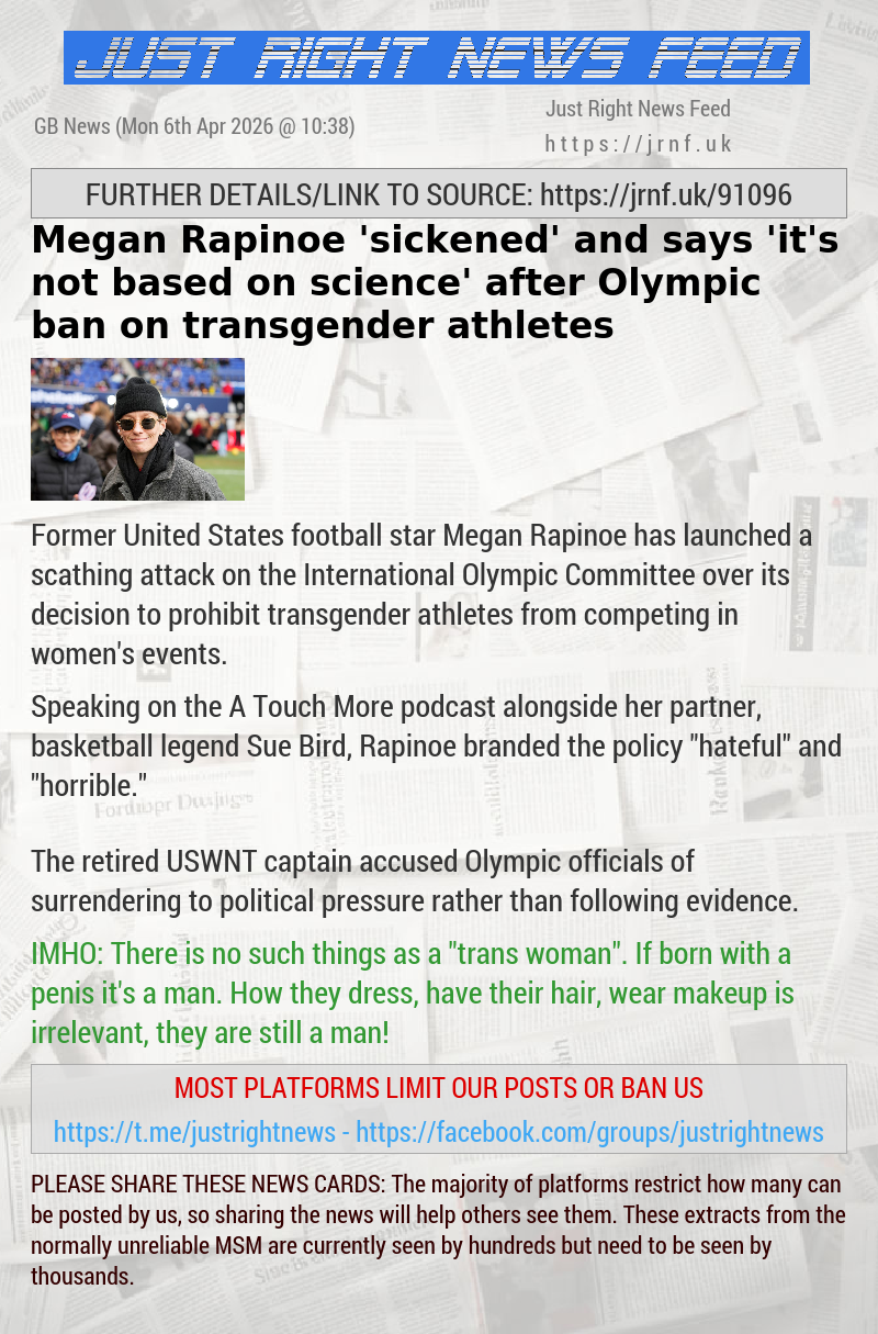 Megan Rapinoe ’sickened’ and says ’it’s not based on science’ after Olympic ban on transgender athletes