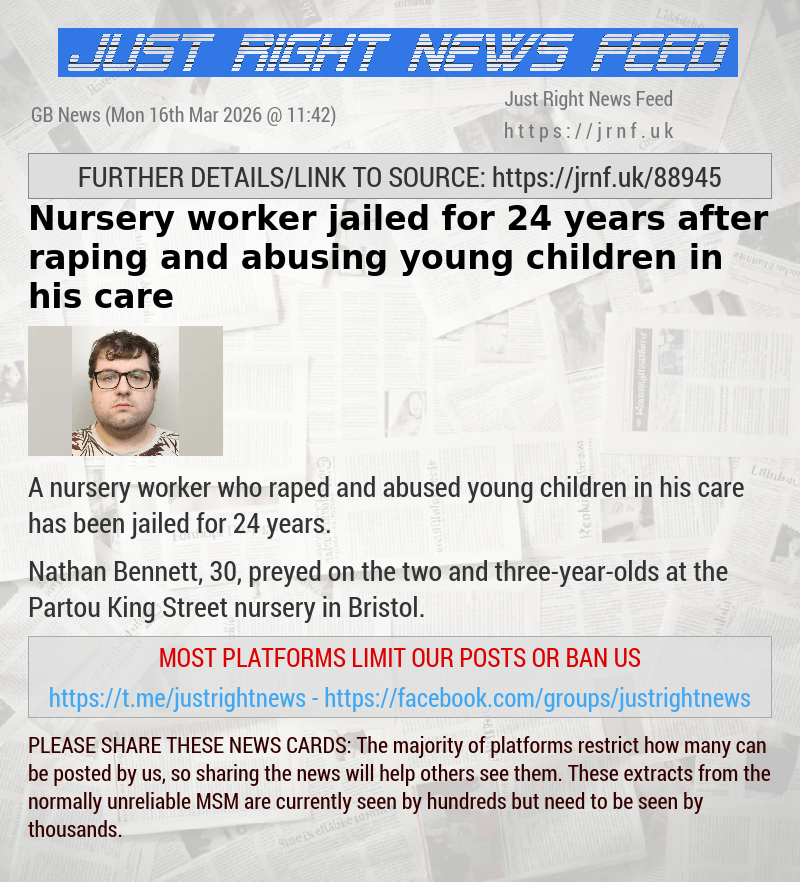 Nursery worker jailed for 24 years after raping and abusing young children in his care