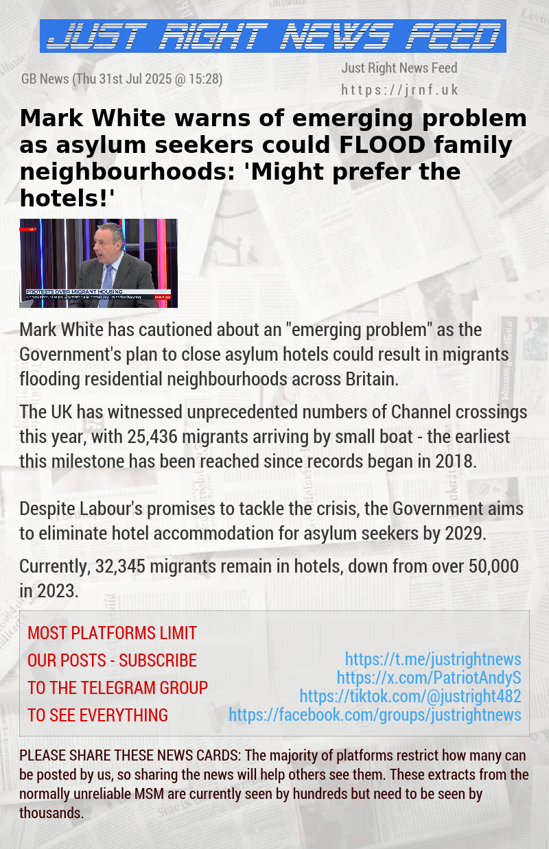 Mark White warns of emerging problem as asylum seekers could FLOOD family neighbourhoods: ’Might prefer the hotels!’