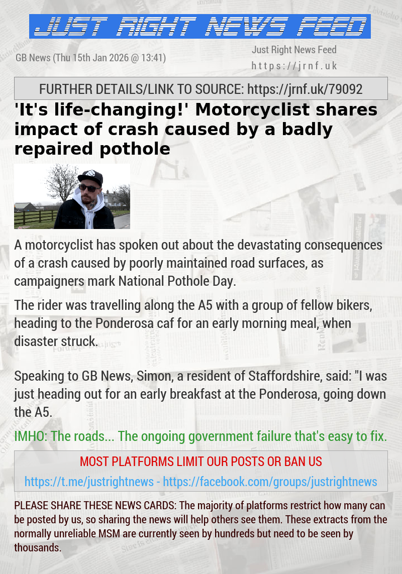 ’It’s life—changing!’ Motorcyclist shares impact of crash caused by a badly repaired pothole