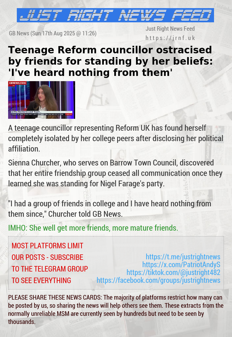 Teenage Reform councillor ostracised by friends for standing by her beliefs: ‘I’ve heard nothing from them’