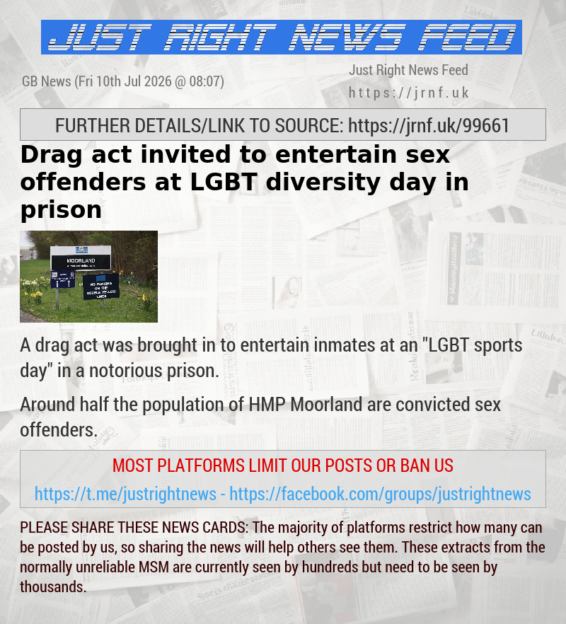 Drag act invited to entertain sex offenders at LGBT diversity day in prison