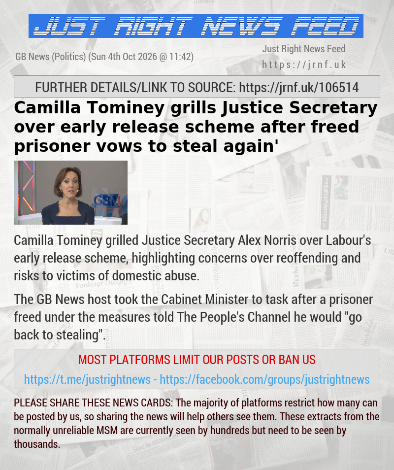 Camilla Tominey grills Justice Secretary over early release scheme after freed prisoner vows to ‘steal again’