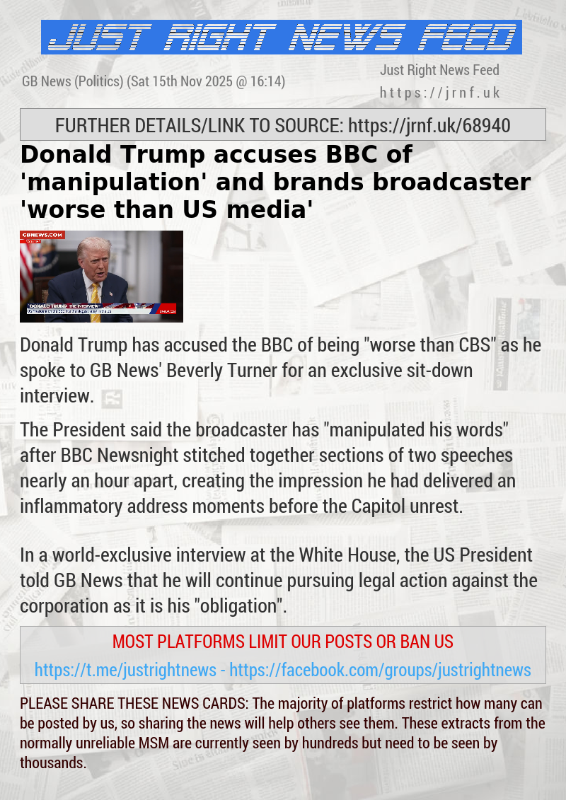 Donald Trump accuses BBC of ’manipulation’ and brands broadcaster ’worse than US media’
