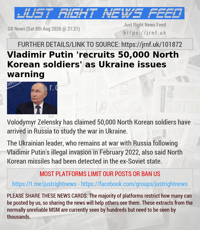 Vladimir Putin ’recruits 50,000 North Korean soldiers’ as Ukraine issues warning
