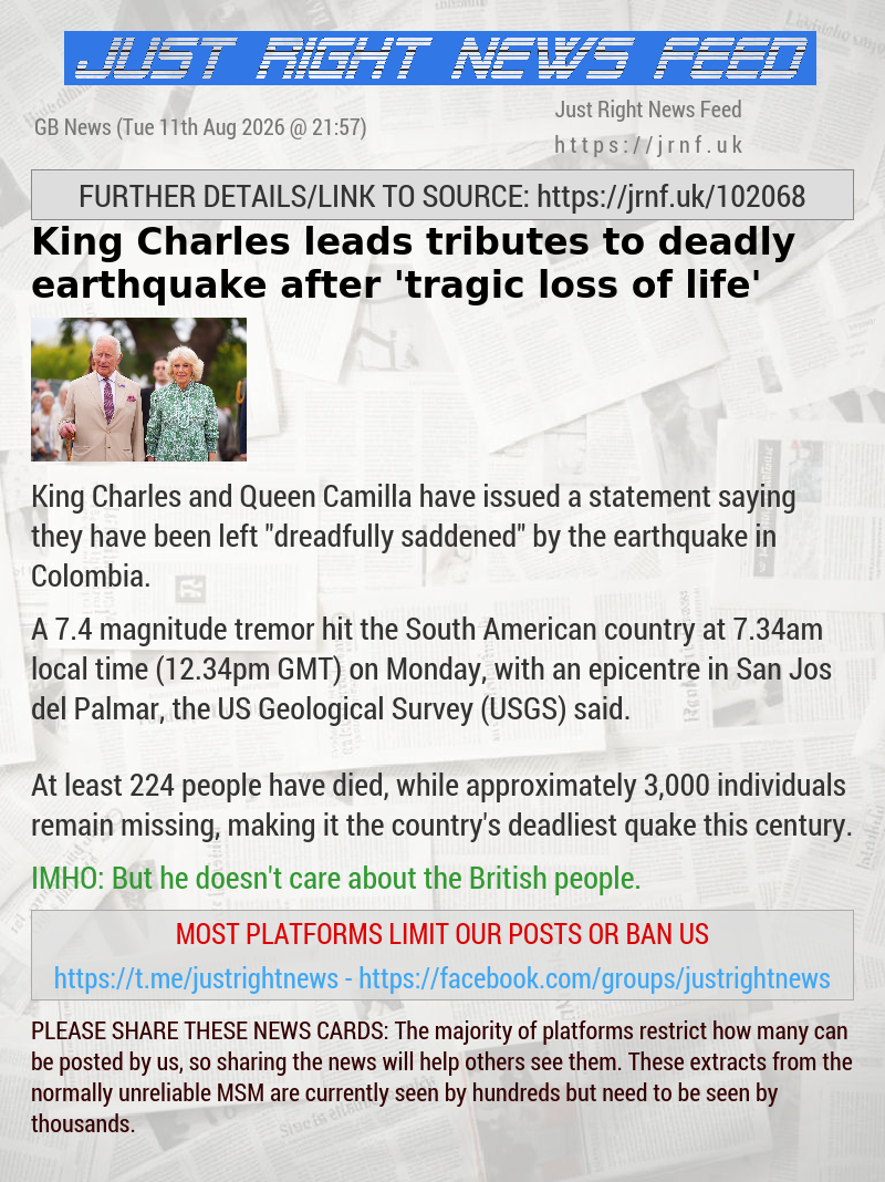 King Charles leads tributes to deadly earthquake after ’tragic loss of life’
