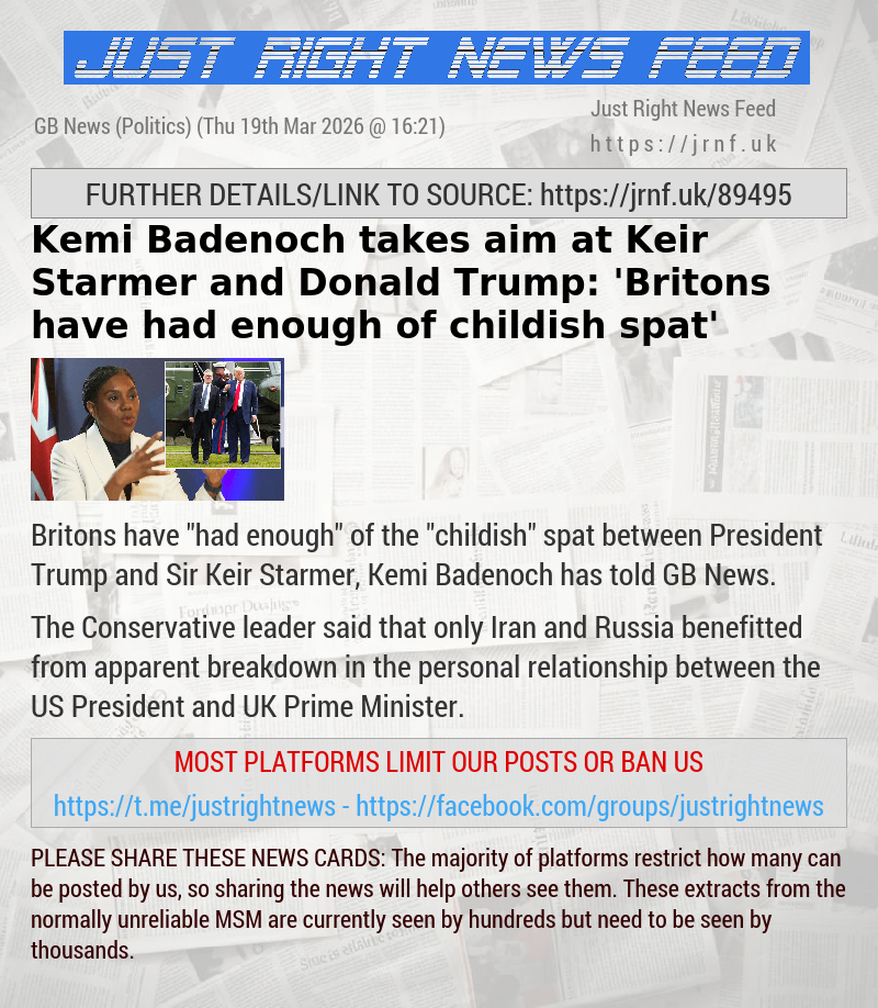 Kemi Badenoch takes aim at Keir Starmer and Donald Trump: ’Britons have had enough of childish spat’