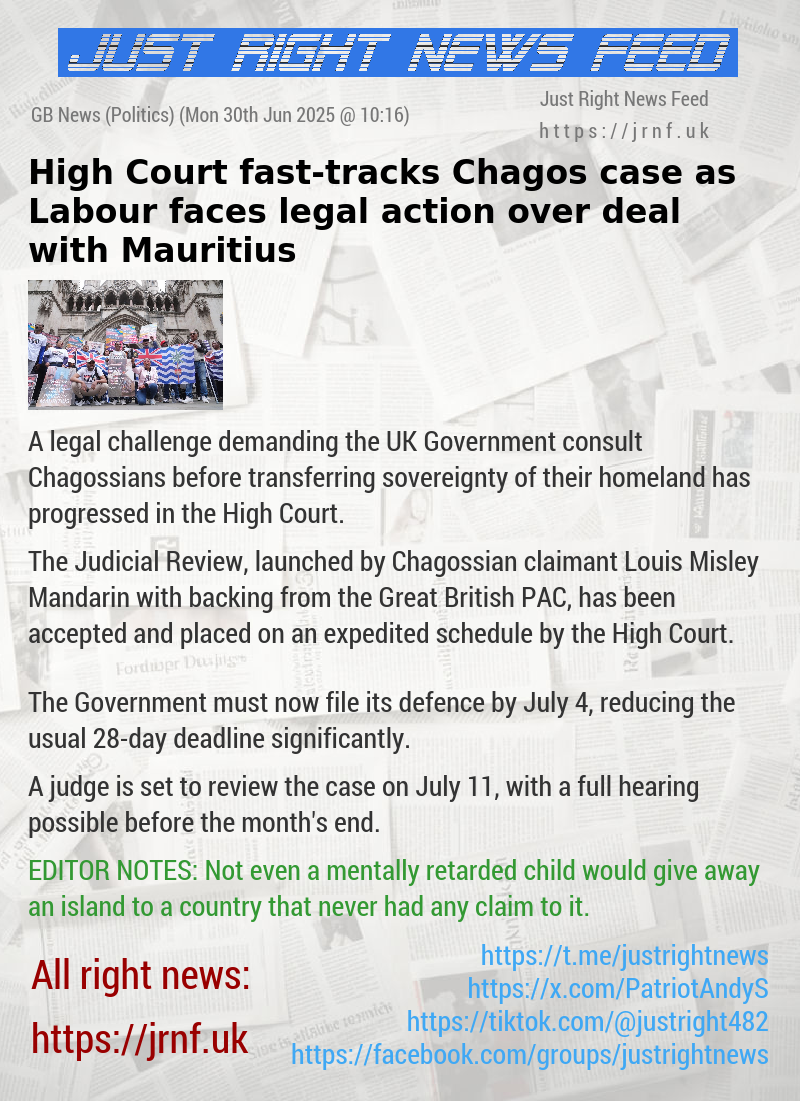 High Court fast—tracks Chagos case as Labour faces legal action over deal with Mauritius