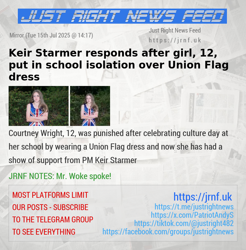 Keir Starmer responds after girl, 12, put in school isolation over Union Flag dress