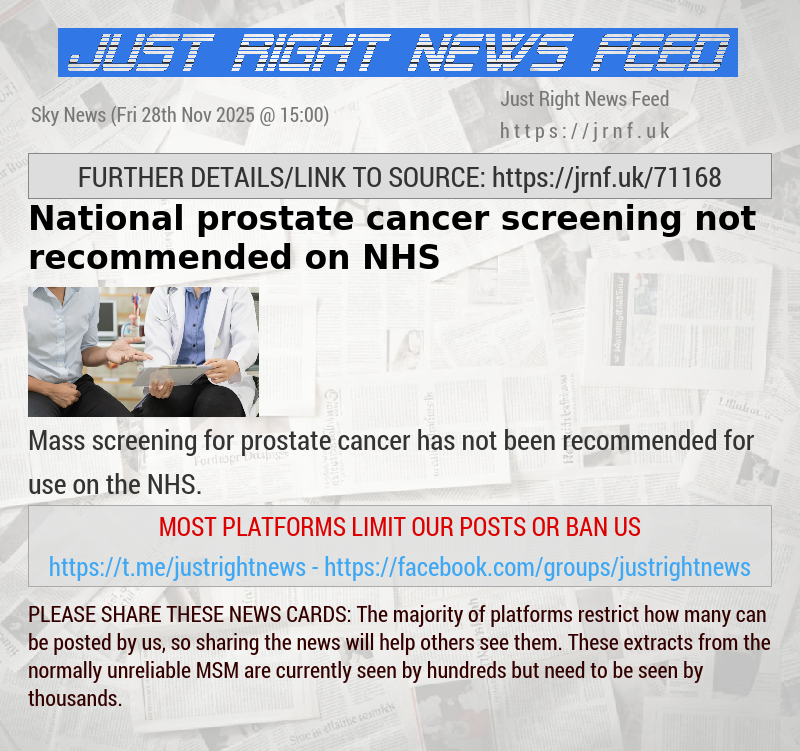 National prostate cancer screening not recommended on NHS