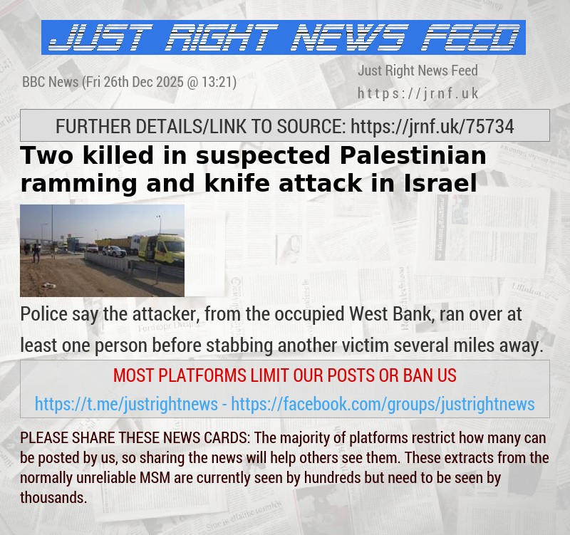 Two killed in suspected Palestinian ramming and knife attack in Israel 