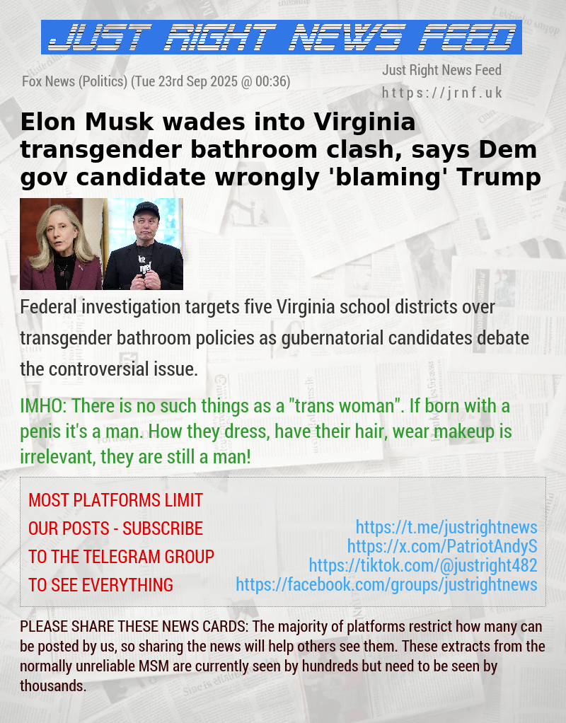 Elon Musk wades into Virginia transgender bathroom clash, says Dem gov candidate wrongly ‘blaming’ Trump