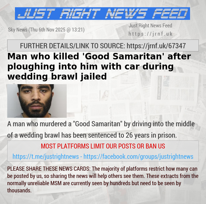 Man who killed ’Good Samaritan’ after ploughing into him with car during wedding brawl jailed