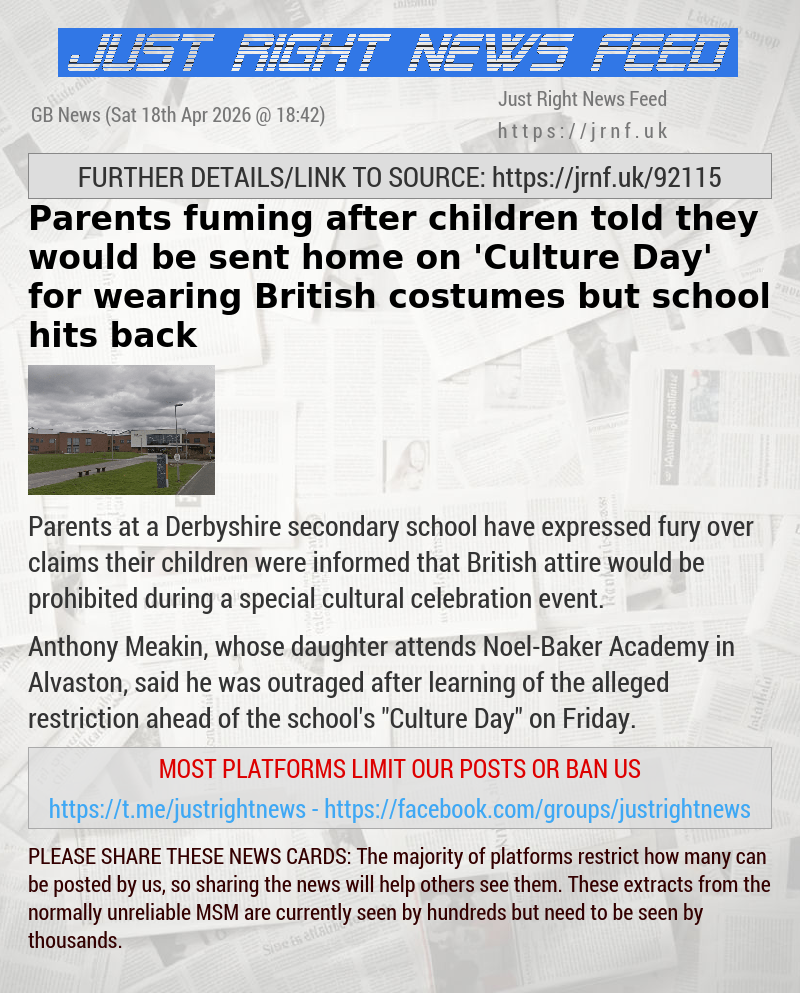 Parents fuming after children told they would be sent home on ’Culture Day’ for wearing British costumes — but school hits back