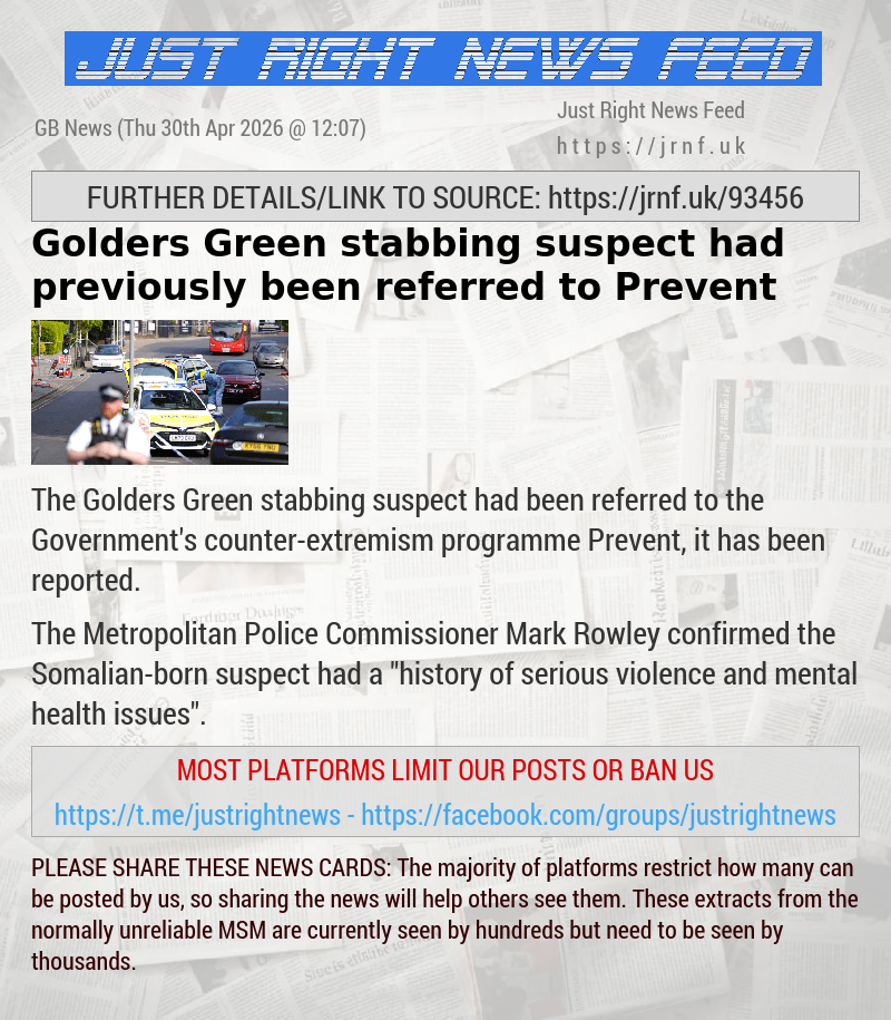 Golders Green stabbing suspect had previously been referred to Prevent