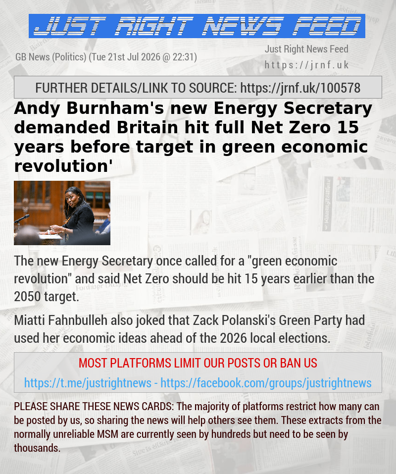 Andy Burnham’s new Energy Secretary demanded Britain hit full Net Zero 15 years before target in ‘green economic revolution’