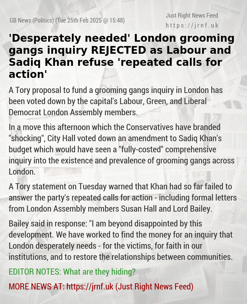 ’Desperately needed’ London grooming gangs inquiry REJECTED as Labour and Sadiq Khan refuse ’repeated calls for action’