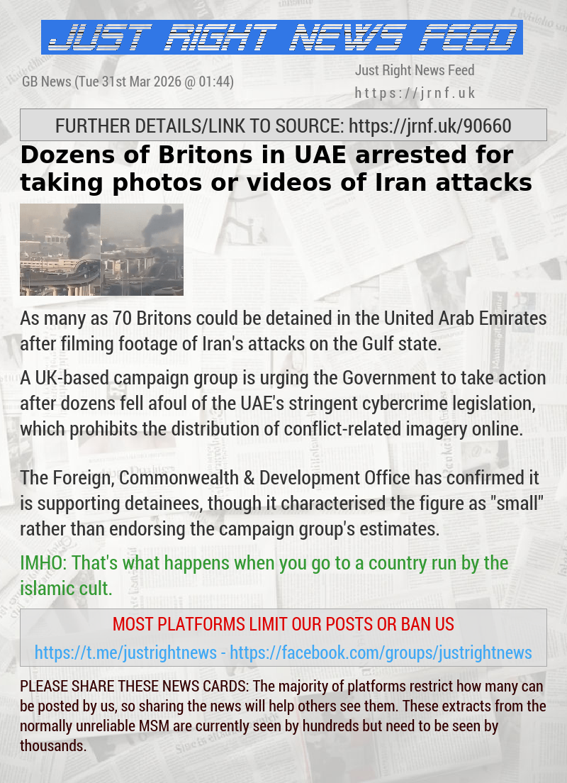 Dozens of Britons in UAE arrested for taking photos or videos of Iran attacks