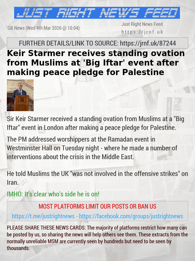 Keir Starmer receives standing ovation from Muslims at ’Big Iftar’ event after making peace pledge for Palestine