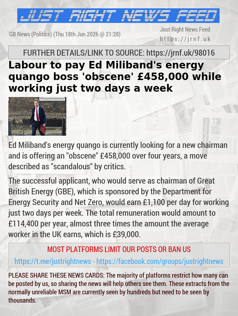 Labour to pay Ed Miliband’s energy quango boss ’obscene’ &pound;458,000 while working just two days a week