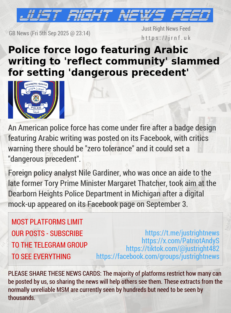 Police force logo featuring Arabic writing to ’reflect community’ slammed for setting ’dangerous precedent’