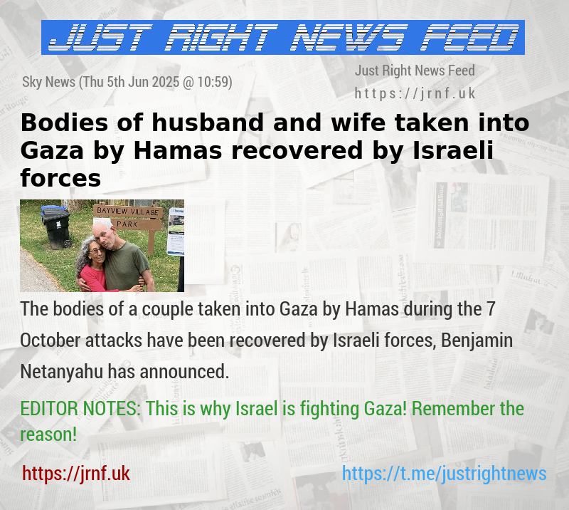 Bodies of husband and wife taken into Gaza by Hamas recovered by Israeli forces