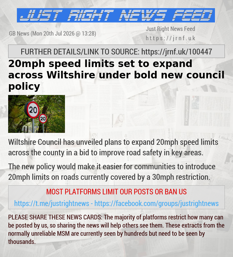 20mph speed limits set to expand across Wiltshire under bold new council policy