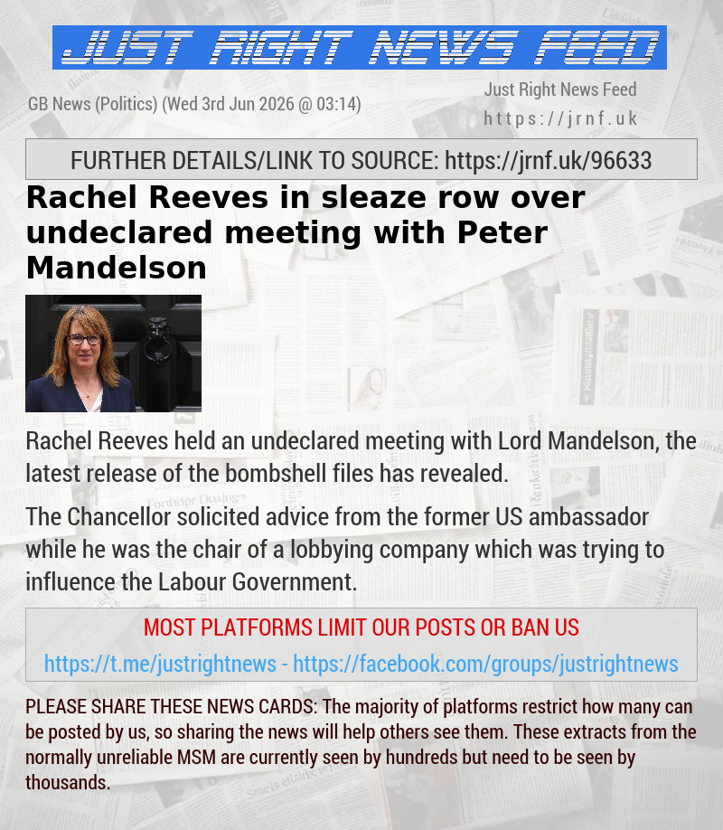 Rachel Reeves in sleaze row over undeclared meeting with Peter Mandelson