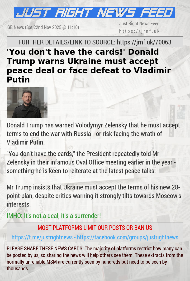 ’You don’t have the cards!’ Donald Trump warns Ukraine must accept peace deal or face defeat to Vladimir Putin