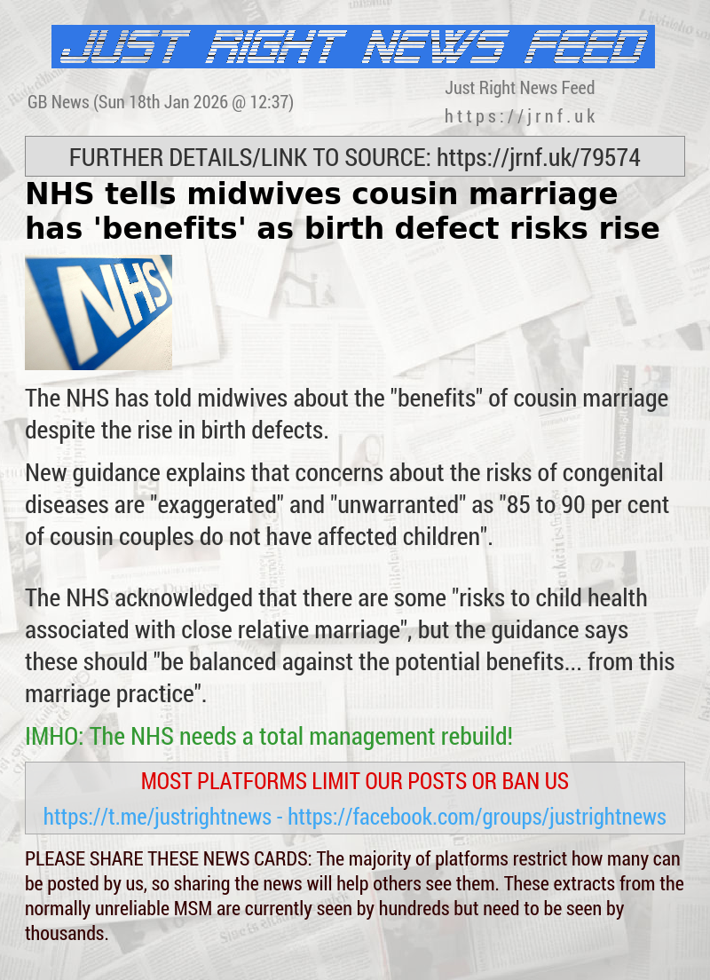NHS tells midwives cousin marriage has ’benefits’ as birth defect risks rise