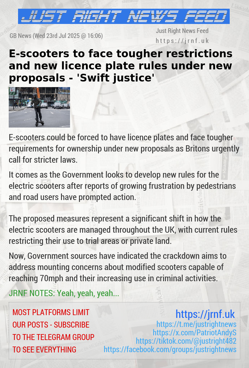 E—scooters to face tougher restrictions and new licence plate rules under new proposals — ’Swift justice’