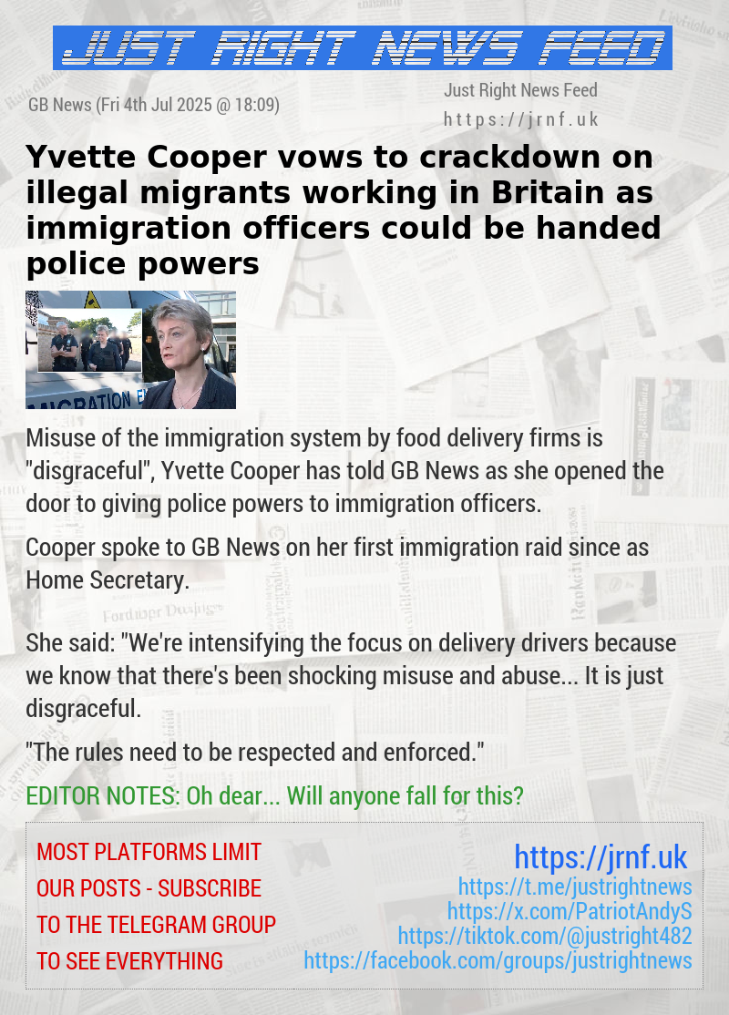 Yvette Cooper vows to crackdown on illegal migrants working in Britain as immigration officers could be handed police powers
